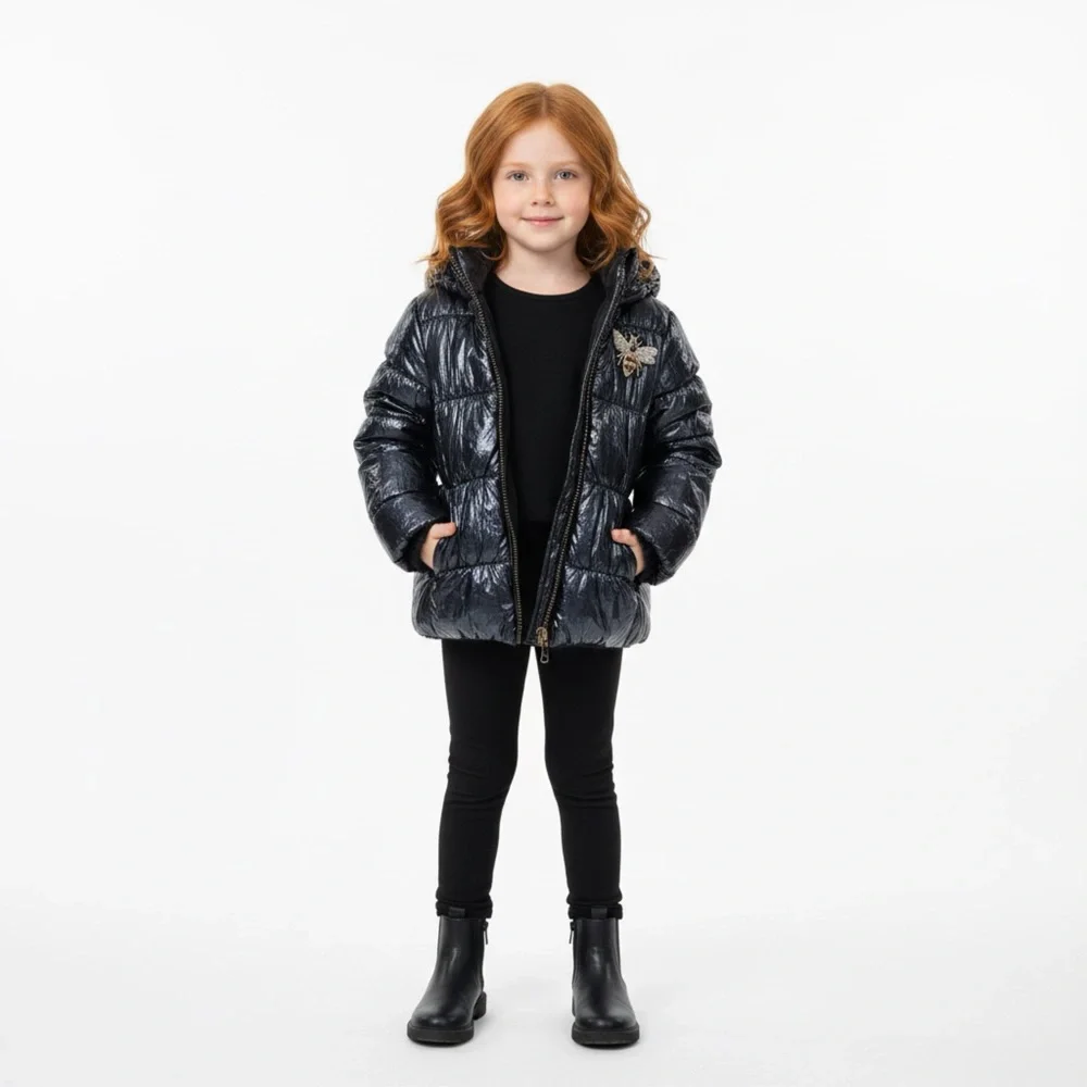Boutique Like Flo‎ European Reversible Navy Girls Jacket Faux Fur Inside 4/5 5/6 - Picture 2 of 6